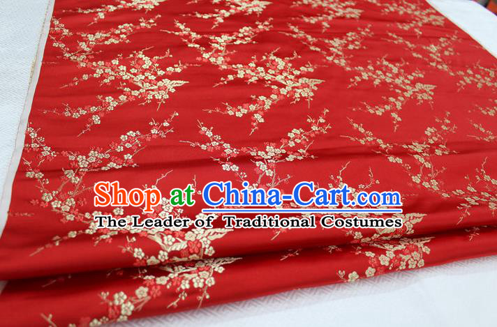 Chinese Traditional Royal Palace Wintersweet Pattern Cheongsam Red Brocade Fabric, Chinese Ancient Emperor Costume Drapery Hanfu Tang Suit Material