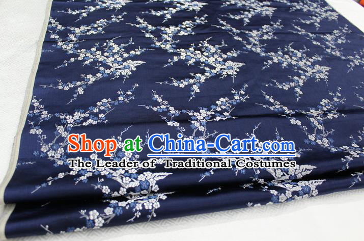 Chinese Traditional Royal Palace Wintersweet Pattern Cheongsam Navy Brocade Fabric, Chinese Ancient Emperor Costume Drapery Hanfu Tang Suit Material