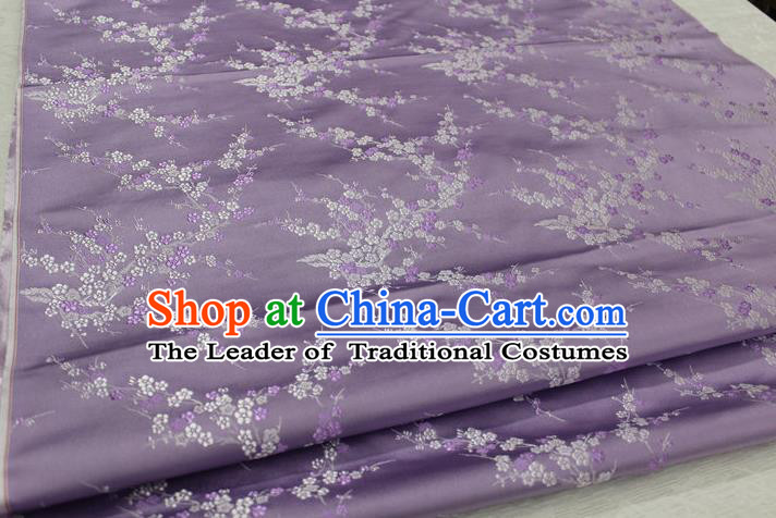 Chinese Traditional Royal Palace Wintersweet Pattern Cheongsam Lilac Brocade Fabric, Chinese Ancient Emperor Costume Drapery Hanfu Tang Suit Material