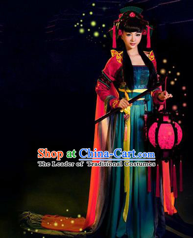 Traditional Ancient Chinese Costume, Costumes Elegant Hanfu Clothing Chinese Goddess Chang E Flying Moon Clothing for Women