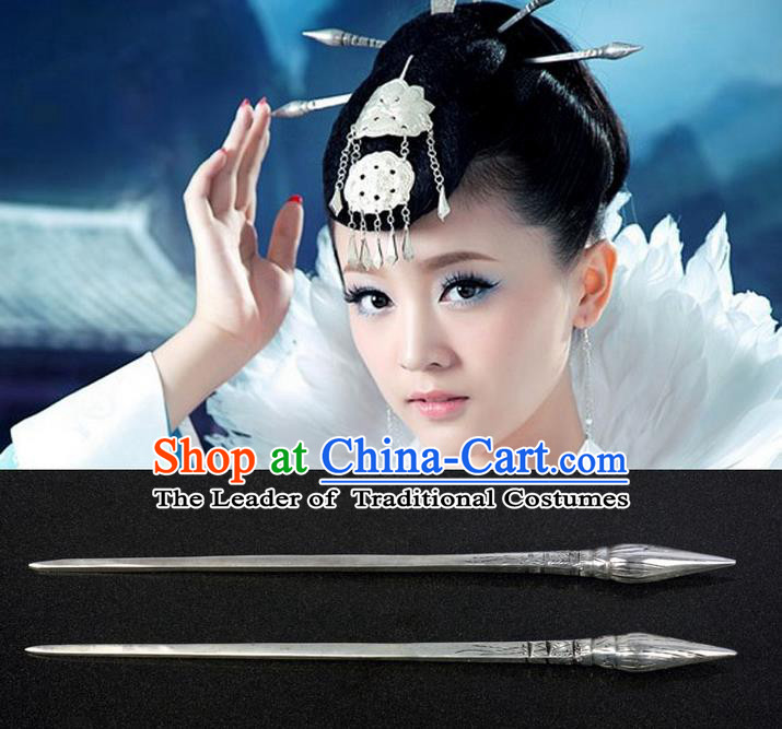 Traditional Handmade Chinese Ancient Classical Hair Accessories Brush Type Hairpin, Silver Hair Sticks Hair Jewellery, Hair Fascinators Hairpins for Women