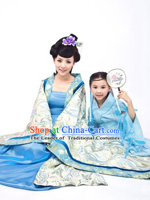 Traditional Ancient Chinese Imperial Consort and Children Costume, Chinese Tang Dynasty Palace Female Dress, Chinese Mother and Girl Clothing for Women