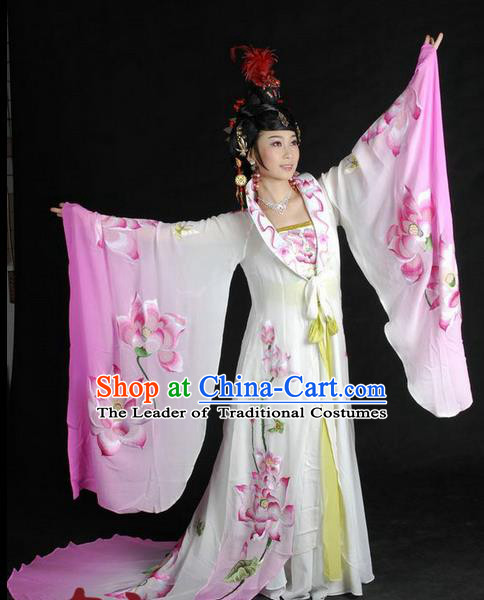 Traditional Ancient Chinese Peking Opera Imperial Empress Costume, Elegant Hanfu Clothing Chinese Tang Dynasty Imperial Empress Embroidered Lotus Clothing for Women