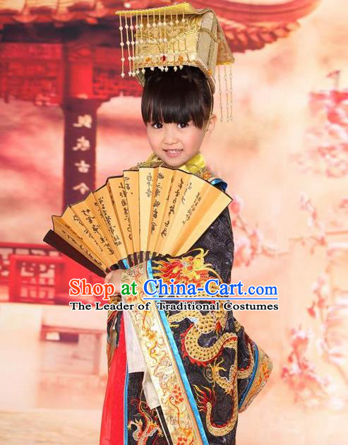 Traditional Ancient Chinese Nobility Emperor Children Costume, Children Elegant Hanfu Dress Chinese Han Dynasty Imperial King Clothing for Kids