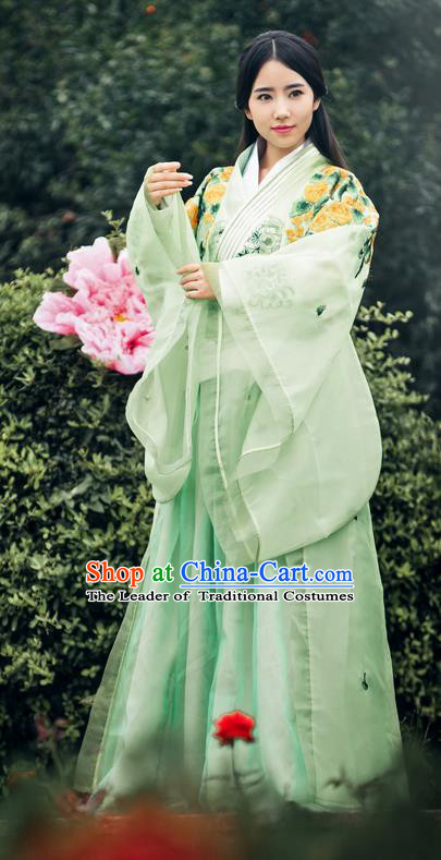 Traditional Ancient Chinese Imperial Empress Costume, Chinese Han Dynasty Queen Elegant Green Dress, Chinese Princess Robes Imperial Princess Consort Embroidered Clothing for Women