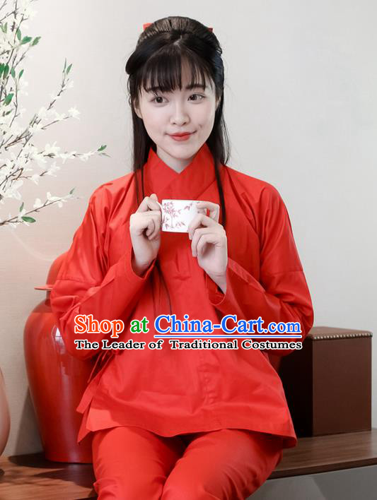 Traditional Ancient Chinese Female Costume Red Blouse and Pants Underpants Complete Set, Elegant Hanfu Underpants Clothing Chinese Ming Dynasty Palace Lady Clothing for Women