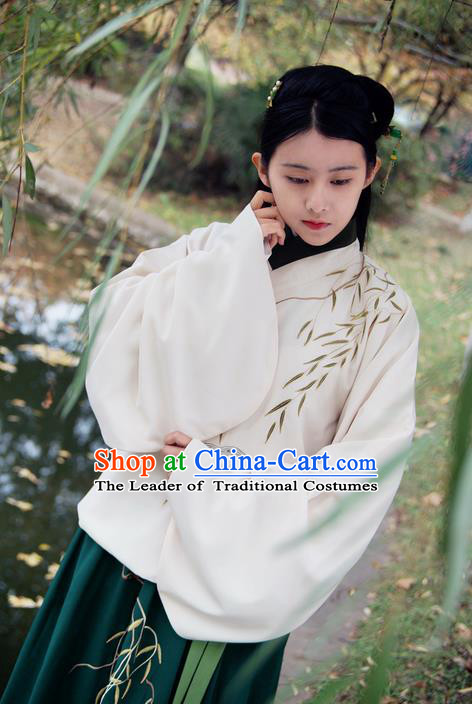 Traditional Ancient Chinese Female Costume Cardigan and Dress Complete Set, Elegant Hanfu Clothing Chinese Ming Dynasty Palace Lady Embroidered Willow Leaf Clothing for Women