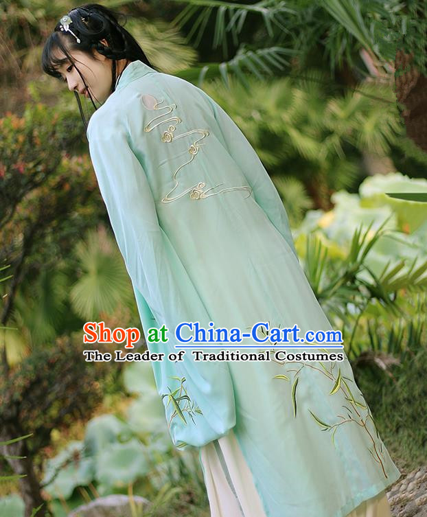 Traditional Ancient Chinese Female Costume Cardigan, Elegant Hanfu Clothing Chinese Ming Dynasty Palace Lady Embroidered Bamboo Wide Sleeve Cappa Clothing for Women