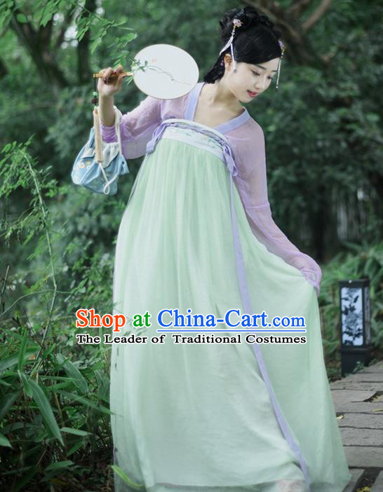 Traditional Ancient Chinese Female Costume, Elegant Hanfu Dress Chinese Ming Dynasty Palace Lady Embroidered Lotus Skirt for Women