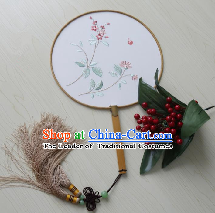 Traditional Ancient Chinese Palace Lady Embroidered Hibiscus Rosa-sinensis Dance Round Fans for Women