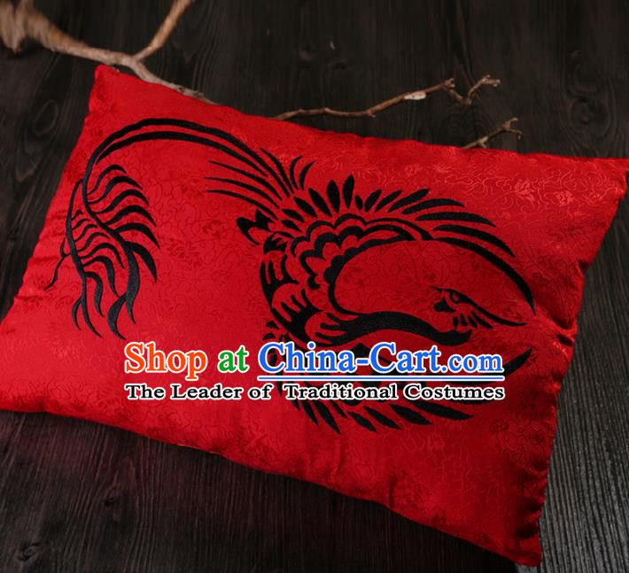 Traditional Ancient Chinese Wedding Embroidered Red Pillow Embroidered Dragon and Phoenix Bolster