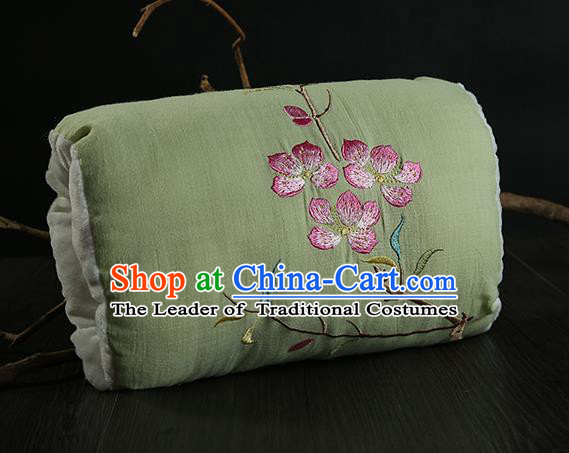 Traditional Ancient Chinese Embroidered Muff Embroidered Peach Blossom Bolster Pea Green Handwarmers for Women