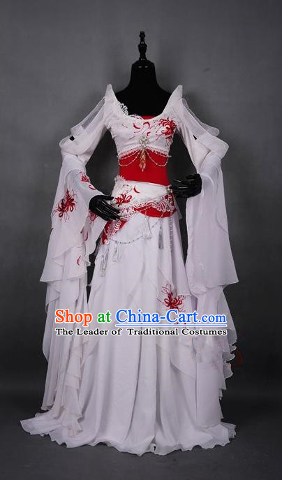 Traditional Asian Chinese Swordman Costume, Elegant Hanfu Dance Water Sleeves Clothing, Chinese Imperial Princess Tailing Embroidered Clothing, Chinese Fairy Princess Empress Queen Cosplay Costumes for Women