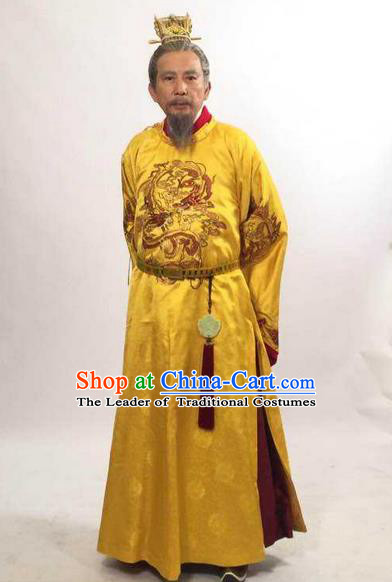 Traditional Ancient Chinese Imperial Emperor Costume, Elegant Hanfu Palace King Robe, Chinese Tang Dynasty Majesty Embroidered Dragon Clothing for Men