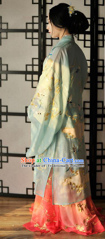 Traditional Ancient Chinese Female Costume Wide Sleeve Cardigan Blouse and Dress Complete Set, Elegant Hanfu Clothing Chinese Song Dynasty Palace Lady Embroidered Crane Clothing for Women
