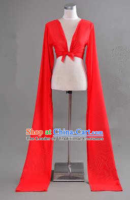 Traditional Chinese Long Sleeve Water Sleeve Dance Suit China Folk Dance Chiffon Long Red Ribbon for Women