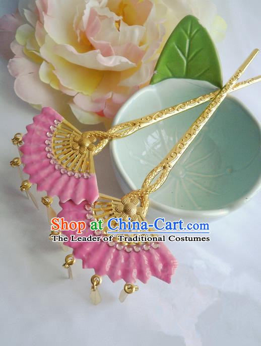 Traditional Handmade Chinese Ancient Classical Hair Accessories Barrettes Hairpin, Pink Crystal Shell Hair Sticks Hair Jewellery, Hair Fascinators Hairpins for Women