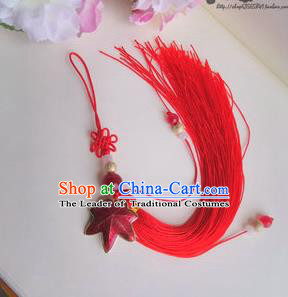 Traditional Chinese Handmade Ancient Hanfu Waist Jewelry Belt Wearing Cloisonne Maple Leaf Pendant Sword Tassel for Men