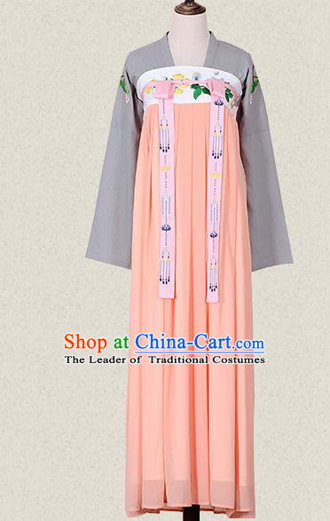 Traditional Ancient Chinese Female Costume Blouse and Dress Complete Set, Elegant Hanfu Clothing Chinese Tang Dynasty Embroidering Flower Palace Princess Clothing for Women