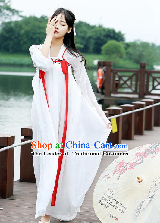 Traditional Ancient Chinese Female Costume Blouse and Dress Complete Set, Elegant Hanfu Clothing Chinese Tang Dynasty Palace Princess Embroidered Plum Blossom Clothing for Women