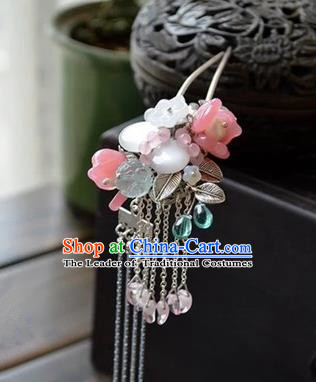 Traditional Handmade Chinese Ancient Princess Classical Hanfu Accessories Jewellery Pink Coloured Glaze Hair Sticks Hair Jewellery, Tassel Hair Fascinators Hairpins for Women