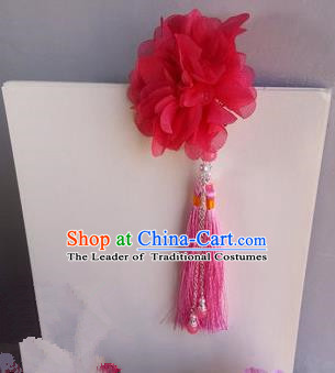 Traditional Handmade Chinese Ancient Classical Blue Flowers Hair Accessories, Flowers Hair Sticks Short Tassel Hair Claws, Hair Fascinators Hairpins for Women