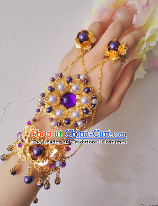 Traditional Handmade Chinese Ancient Princess Classical Accessories Jewellery Bracelets Chain Bracelet and Ring for Women