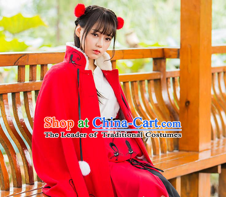Traditional Ancient Chinese Embroidered Hanfu Muff Embroidered Tanuki Red Handwarmers for Women