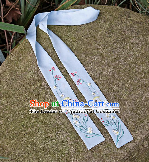 Traditional Ancient Chinese Embroidered Hanfu Hair Snood Embroidered Bird Blue Silk Bandeau for Women