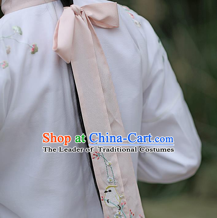 Traditional Ancient Chinese Embroidered Hanfu Hair Snood Embroidered Bird Pink Silk Bandeau for Women