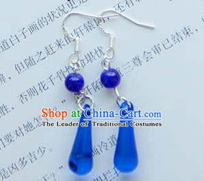 Traditional Handmade Chinese Ancient Princess Classical Hanfu Accessories Jewellery Deep Blue Crystal Earrings Eardrop for Women