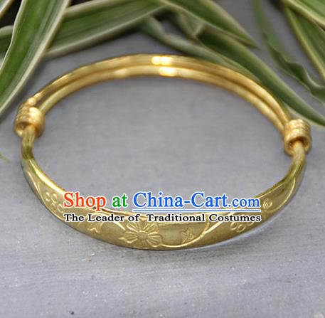 Traditional Chinese Miao Ethnic Minority Miao Copper Baby Bracelet, Hmong Handmade Brass Bracelet Jewelry Accessories for Children