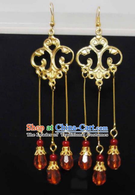 Traditional Handmade Chinese Ancient Classical Imperial Emperess Wedding Tassel Earrings for Women