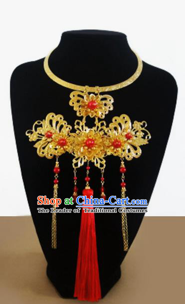 Traditional Handmade Chinese Ancient Classical Jewellery Accessories Necklace, Bride Tassel Wedding Necklace for Women