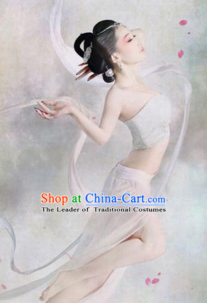 Traditional Ancient Chinese Dunhuang Flying Fairy Costume, Chinese Tang Dynasty Dance Long Ribbon Dress, Cosplay Chinese Peri Imperial Empress Tailing Black Embroidered Clothing for Women