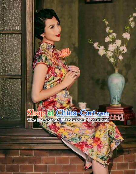 Traditional Chinese Female Costumes Chinese Classic Clothes Chinese Silk Shivering Cheongsam Tang Suits Dress for Women