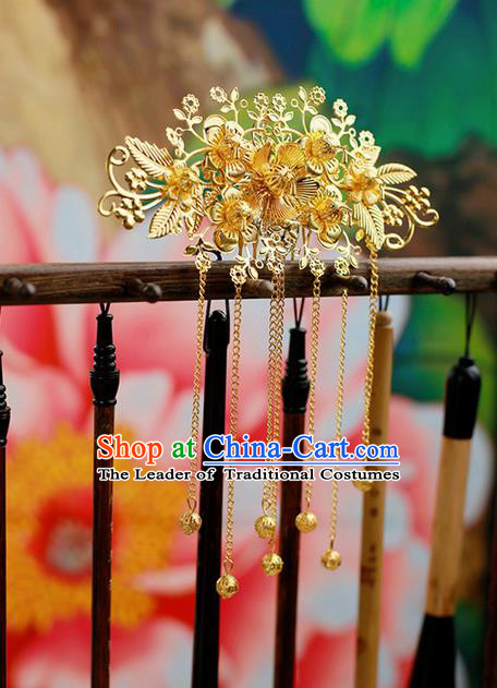 Chinese Wedding Jewelry Accessories, Traditional Xiuhe Suits Wedding Bride Headwear, Wedding Tiaras, Ancient Chinese Tassel Harpins for Women
