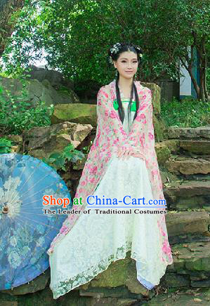 Traditional Ancient Chinese Imperial Emperess Costume, Chinese Tang Dynasty Palace Lady Dress, Cosplay Chinese Princess Printing Flowers Ru Skirt Clothing for Women
