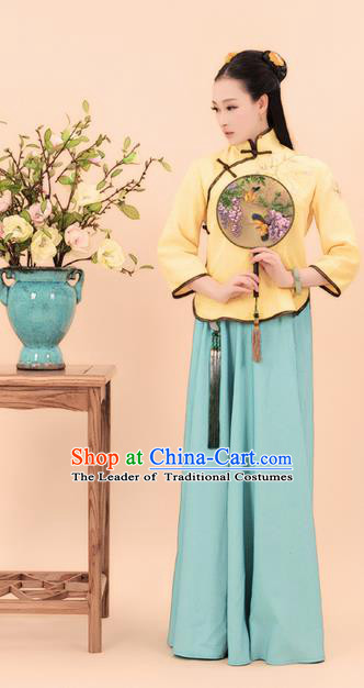Traditional Ancient Chinese Costume, Chinese Late Qing Dynasty Young Lady Dress, Republic of China Embroidered Clothing for Women
