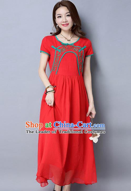 Traditional Ancient Chinese National Costume, Elegant Hanfu Embroidered Chiffon Dress, China Tang Suit Cheongsam Upper Outer Garment Red Elegant Dress Clothing for Women