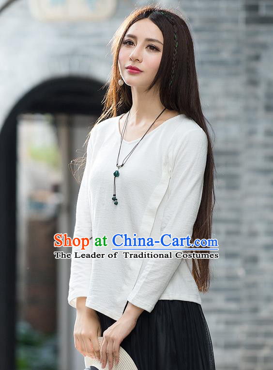 Traditional Ancient Chinese National Costume, Elegant Hanfu T-Shirt, China Tang Suit Round Collar White Base Blouse Cheongsam Upper Outer Garment Clothing for Women