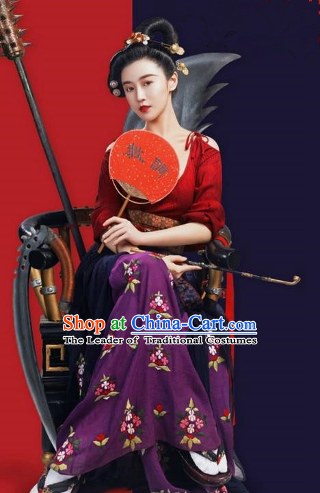 Traditional Ancient Chinese Imperial Consort Costume, Chinese Television Drama Detective Samoyeds Princess Elegant Hanfu Dress, Chinese Tang Dynasty Imperial Concubine Tailing Embroidered Clothing for Women
