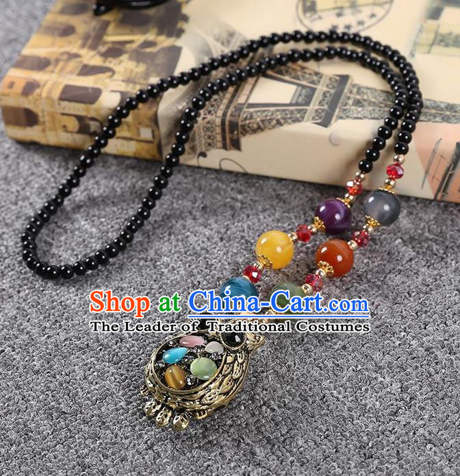 Traditional Chinese Miao Nationality Crafts, Hmong Handmade Tassel Owl Pendant, Miao Ethnic Minority Necklace Accessories Pendant for Women