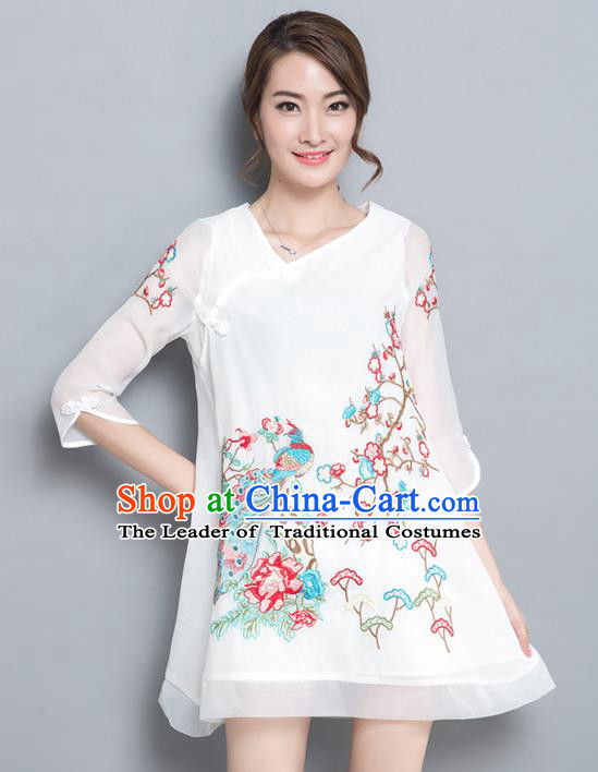 Traditional Ancient Chinese National Costume, Elegant Hanfu Organza Embroidered Peacock Short Dress, China Tang Suit Cheongsam Upper Outer Garment Elegant Dress Clothing for Women