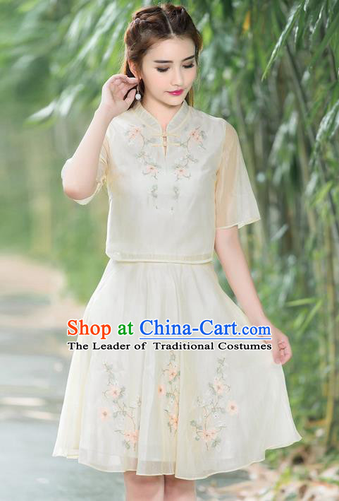Traditional Ancient Chinese Ancient Costume, Elegant Hanfu Clothing Embroidered Organza Dress, China Tang Dynasty Blouse and Skirt Complete Set for Women