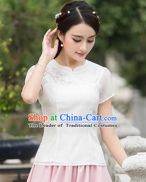 Traditional Ancient Chinese National Costume, Elegant Hanfu Organza Embroidered Shirt, China Tang Suit Mandarin Collar Blouse Cheongsam Qipao Shirts Clothing for Women