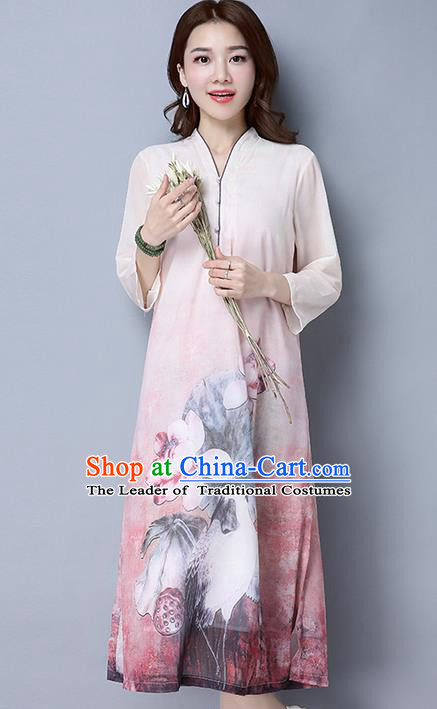 Traditional Ancient Chinese National Costume, Elegant Hanfu Cardigan Qipao Printing Dress, China Tang Suit Cheongsam Upper Outer Garment Elegant Dress Clothing for Women