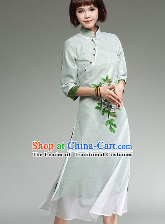 Traditional Ancient Chinese National Costume, Elegant Hanfu Mandarin Qipao Linen Hand Painting Dress, China Tang Suit Cheongsam Upper Outer Garment Elegant Dress Clothing for Women