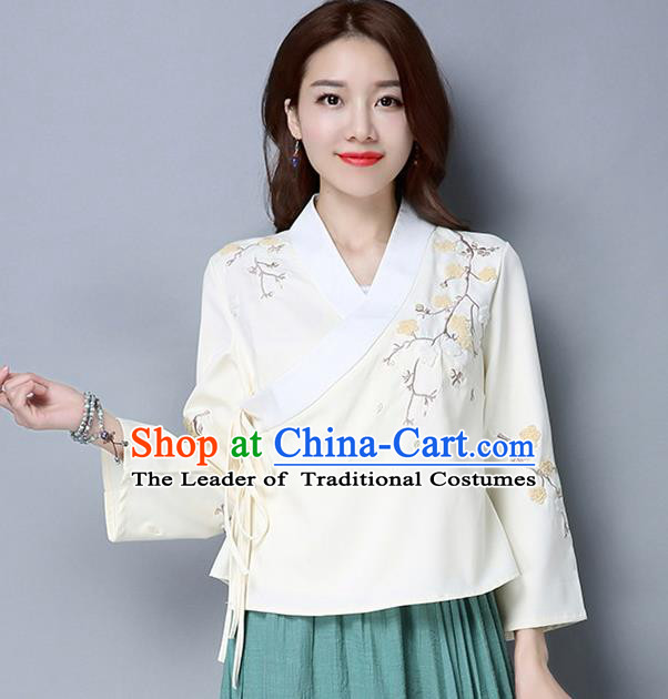 Traditional Ancient Chinese National Costume, Elegant Hanfu Slant Opening Embroidered Shirt, China Tang Suit Blouse Cheongsam Qipao Shirts Clothing for Women