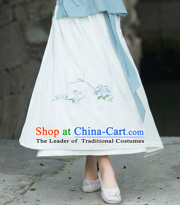 Traditional Ancient Chinese National Pleated Skirt Costume, Elegant Hanfu Embroidered Long Dress, China Ancient Tang Dynasty Tang Suit Royalblue Bust Skirt for Women